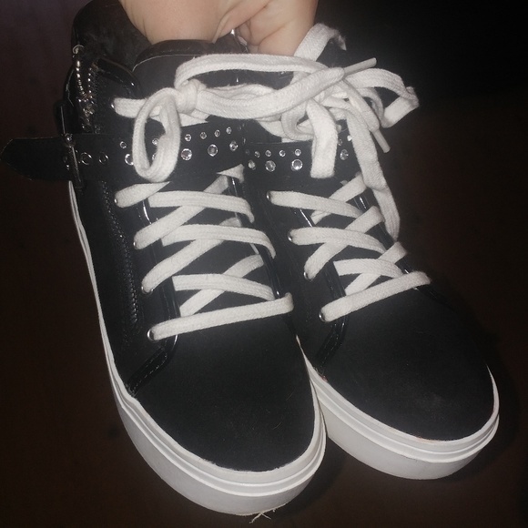 Stuart Weitzman • Y2K bling girls black white platform kids high top sneaker 13